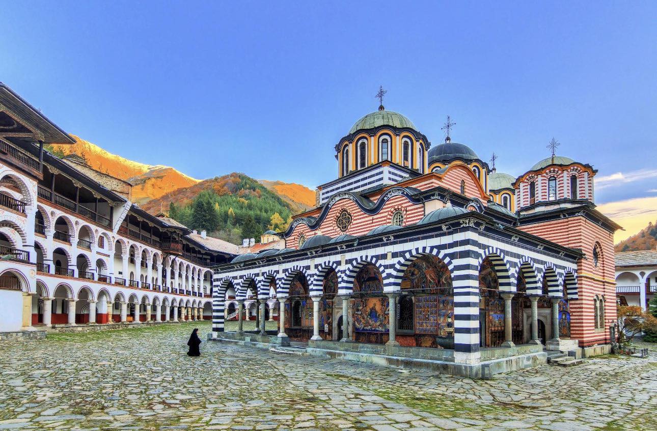 Rila Monastery courtyard and church